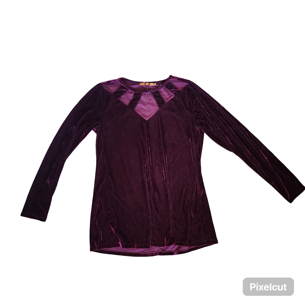 Belldini Velvet Mesh Long Sleeve Top Saks Off 5th Small Burgundy Merlot